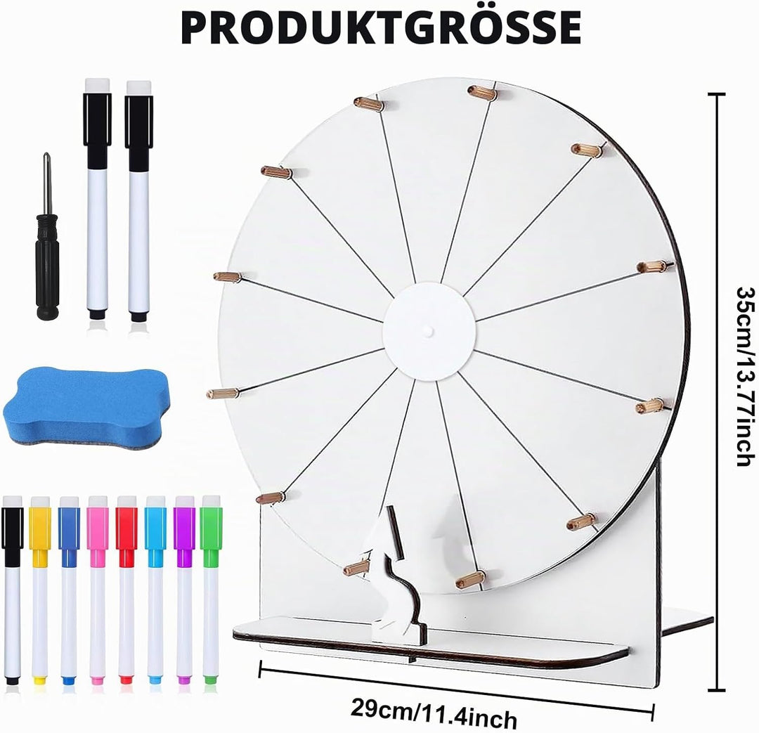 Glücksrad Zum Drehen, 29 Cm Hölzernes Glücksrad, Glücksrad Zum Selbstgestalten Mit Radiergummi Marki