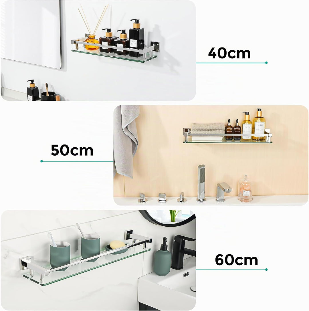 SAYAYO Duschablage Edelstahl, Duschregal Chrom Glasregal Badezimmer Regal Duschkorb Shampoo Halterun