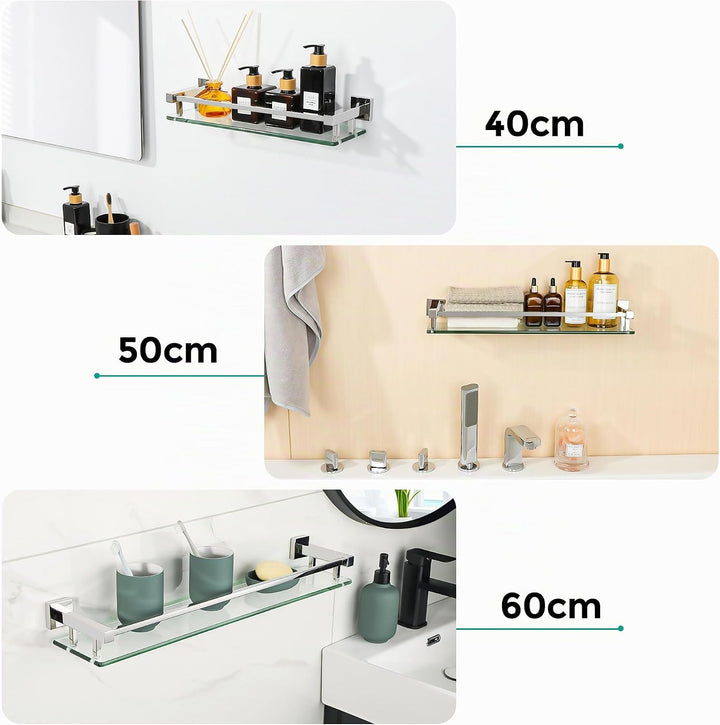 SAYAYO Duschablage Edelstahl, Duschregal Chrom Glasregal Badezimmer Regal Duschkorb Shampoo Halterun
