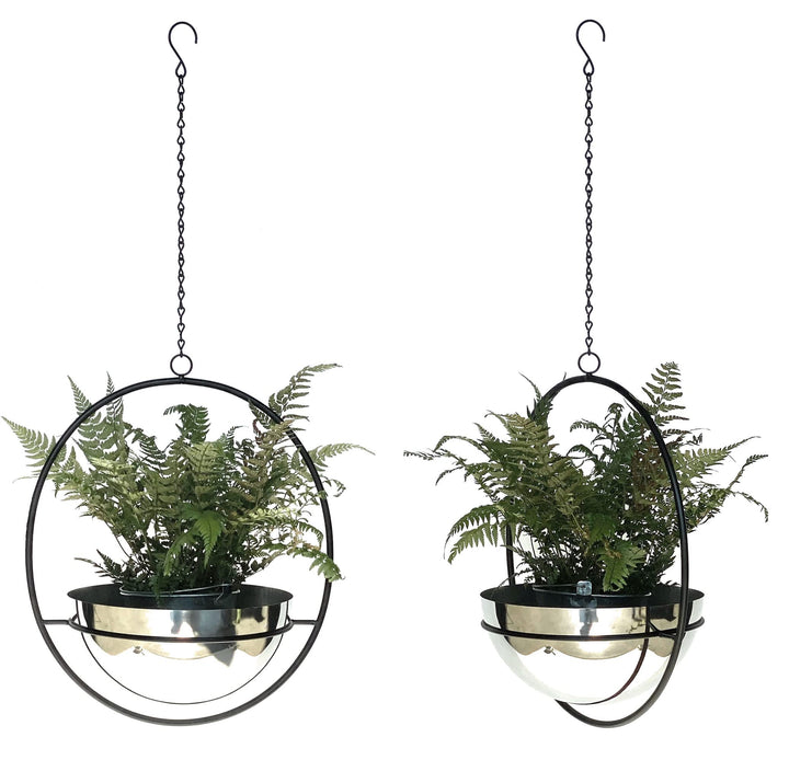 DanDiBo 2er Set Blumenampel Innen Metall Wand Hängepflanzen 78 cm 96087 L mit Topf Silber Pflanzenhä