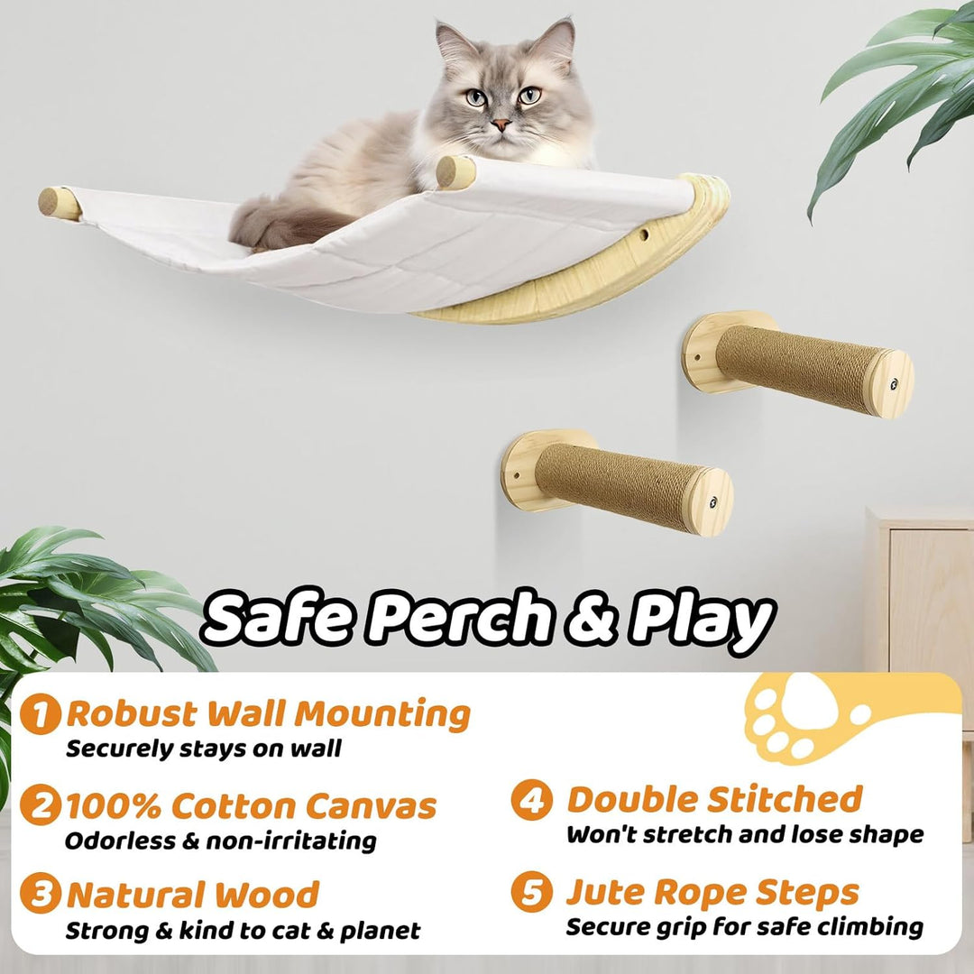 Katzen Kletterwand Set,Kletterwand Katzen XL Extra Stabil und Gross,Katzenhängematte & 2 Katzenleite