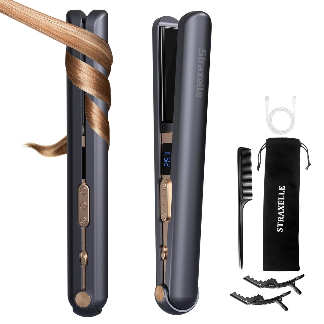 Glätteisen Kabellos und Lockenstab 2 in 1, 175°C-215°C Cordless Hair Straightener mit LED-Anzeige, H