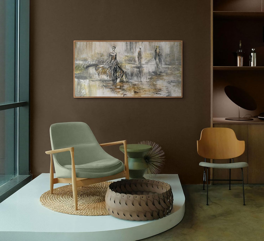YS-Art Abstrakt Acryl Gemälde auf Leinwand handgemalt Modenschau Wandbilder Wohnzimmer moderne grau