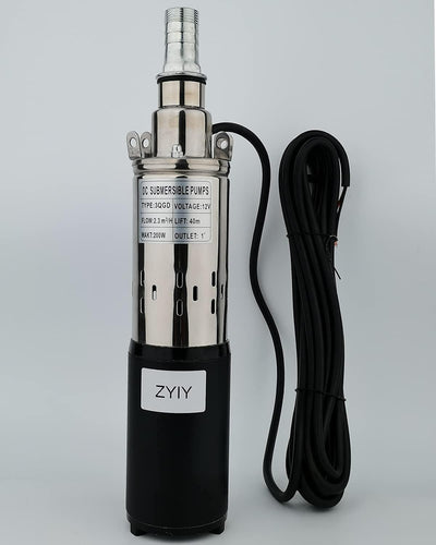 ZYIY 12V DC Tauchpumpe 200W Tauchpumpe Tiefbrunnen 40m 2300L / H Schraube Tiefbrunnenpumpe 3In Edels