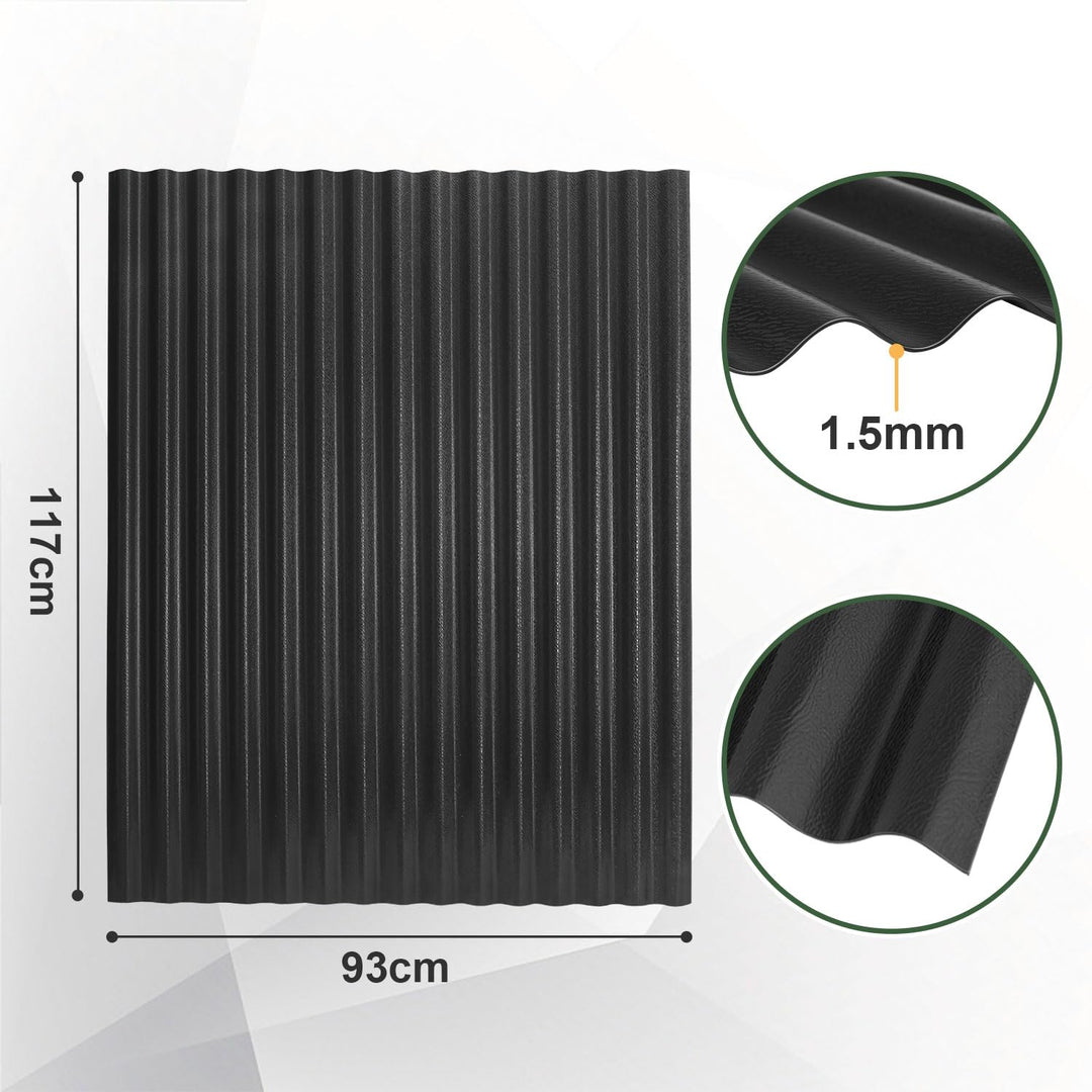 24x Wellplatten für Dach,117x93cm=26,11m²,1,5 mm ASA-PVC Schwarz | Wellblech Kunststoff, Rostfrei,UV