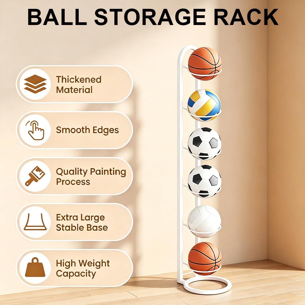 Ballständer, 6 Stufiger Ballhalter aus Metall Ball Aufbewahrung, Vertical Ballregal Football Ständer