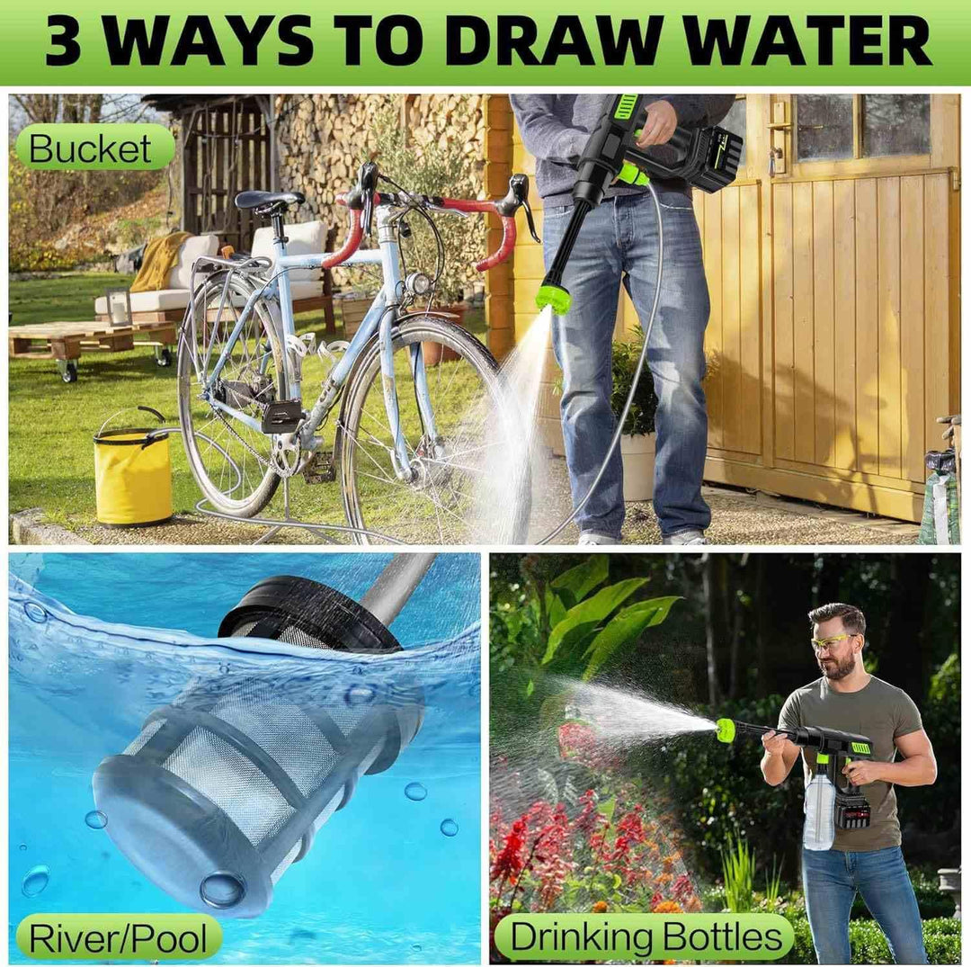 Hochdruckreiniger mit Akku, 120Bar, Kabelloser Hochdruckreiniger, 2 Akkus, 6-in-1-Multidüse und 5 m