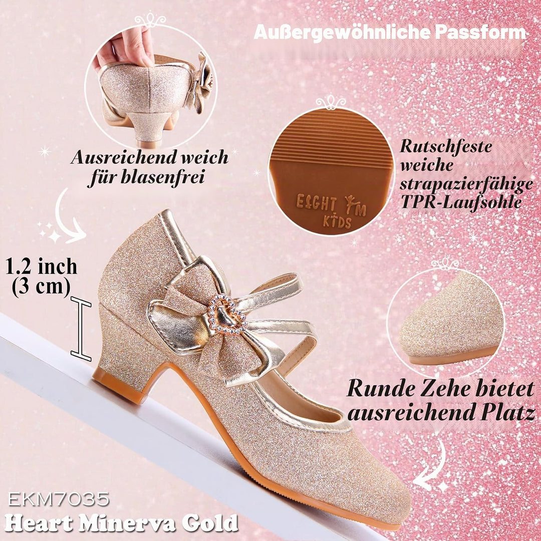EIGHT KM EKM7018 Mädchen High Heel Kleid Schuhe Mary Jane Prinzessin Hochzeit Pumps Schuhe Glänzend