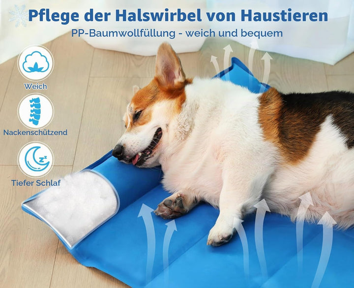 pecute Kühlmatte mit Kissen Hunde Katzen (65 * 50cm), Kuhlmatte für Hund und Katze mit Ungiftiges Ge