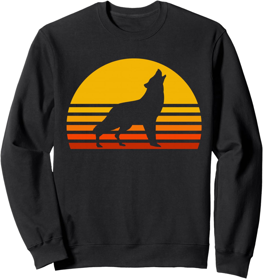 Retro Wolf Heulender Wolf im Sonnenuntergang Vintage Wölfe Sweatshirt