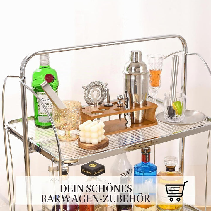 Cocktail Shaker Set mit Bambus Ständer & Rezeptbuch, Edelstahl 750ml Bar Cocktailset Cocktailshaker