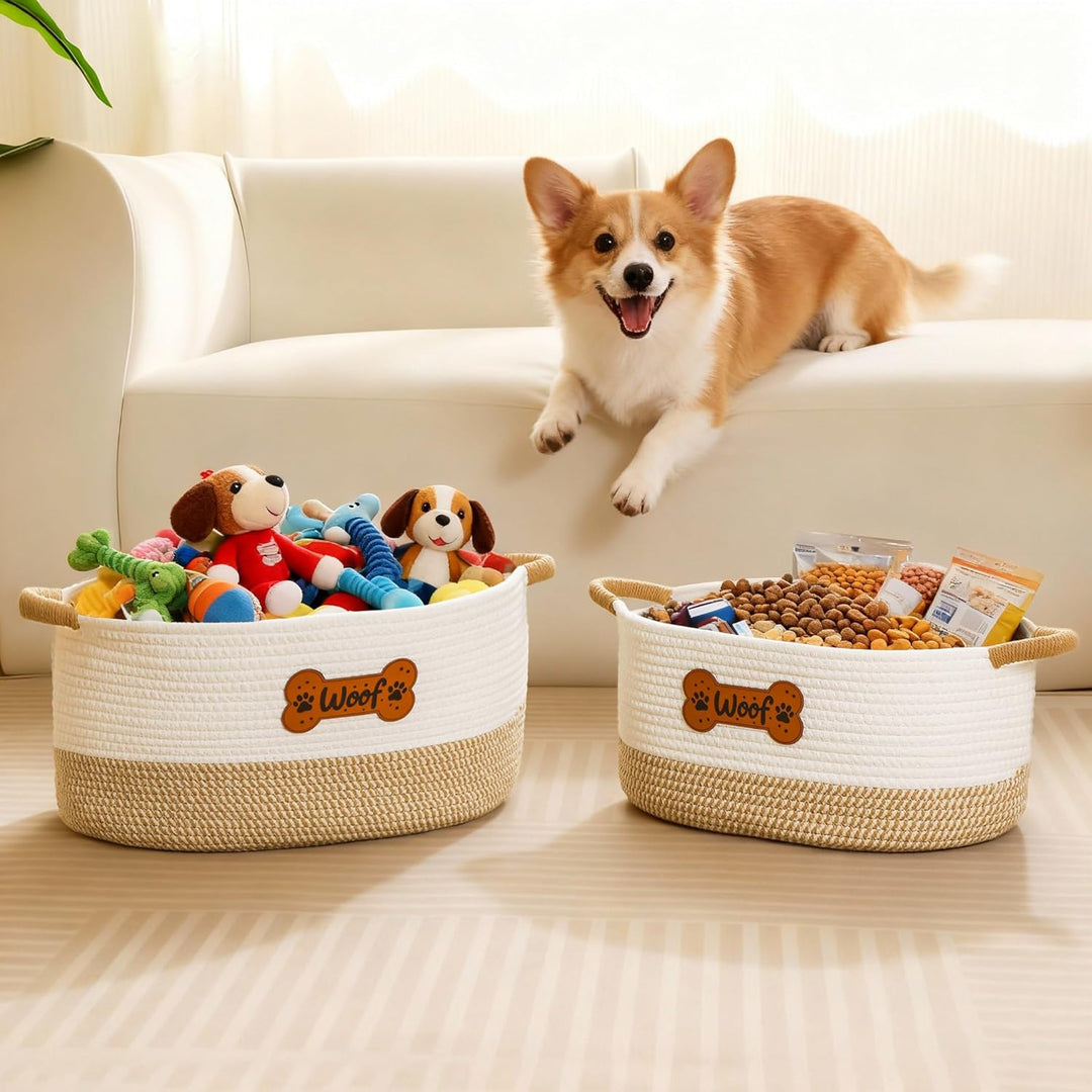 Grosser Spielzeugkorb für Hunde, Spielzeugbox, Organizer-Körbe, gewebtes Baumwollseil, Spielzeugkorb
