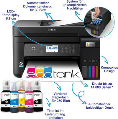 EcoTank ET-3850 A4-Multifunktions-Wi-Fi-Tintentankdrucker, mit einem im Lieferumfang enthaltenen Vor