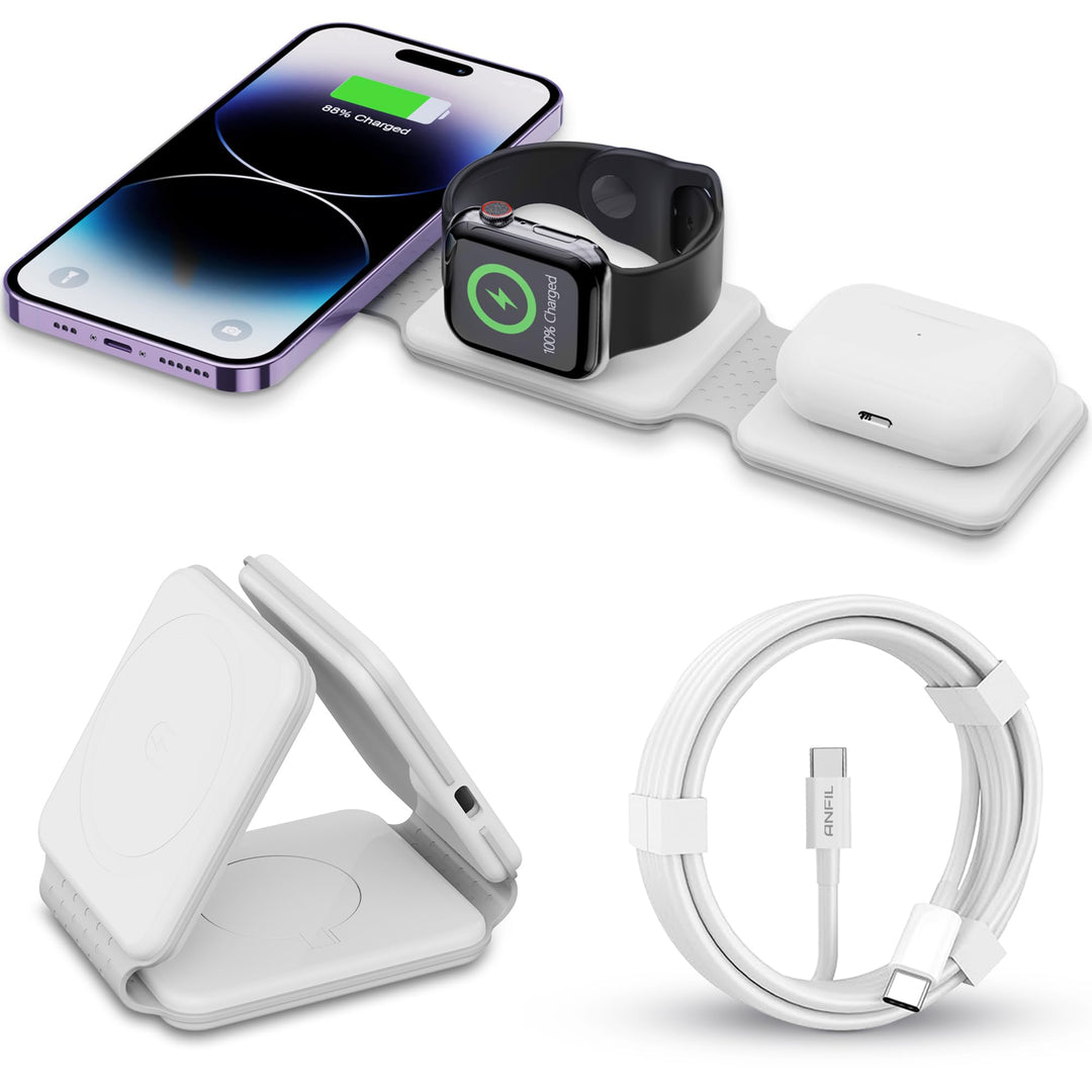 Mag-Safe Ladestation ANFIL® - Faltbare Kabelloses Apple Ladegerät 3-in-1, 15W - Folding Wireless Cha