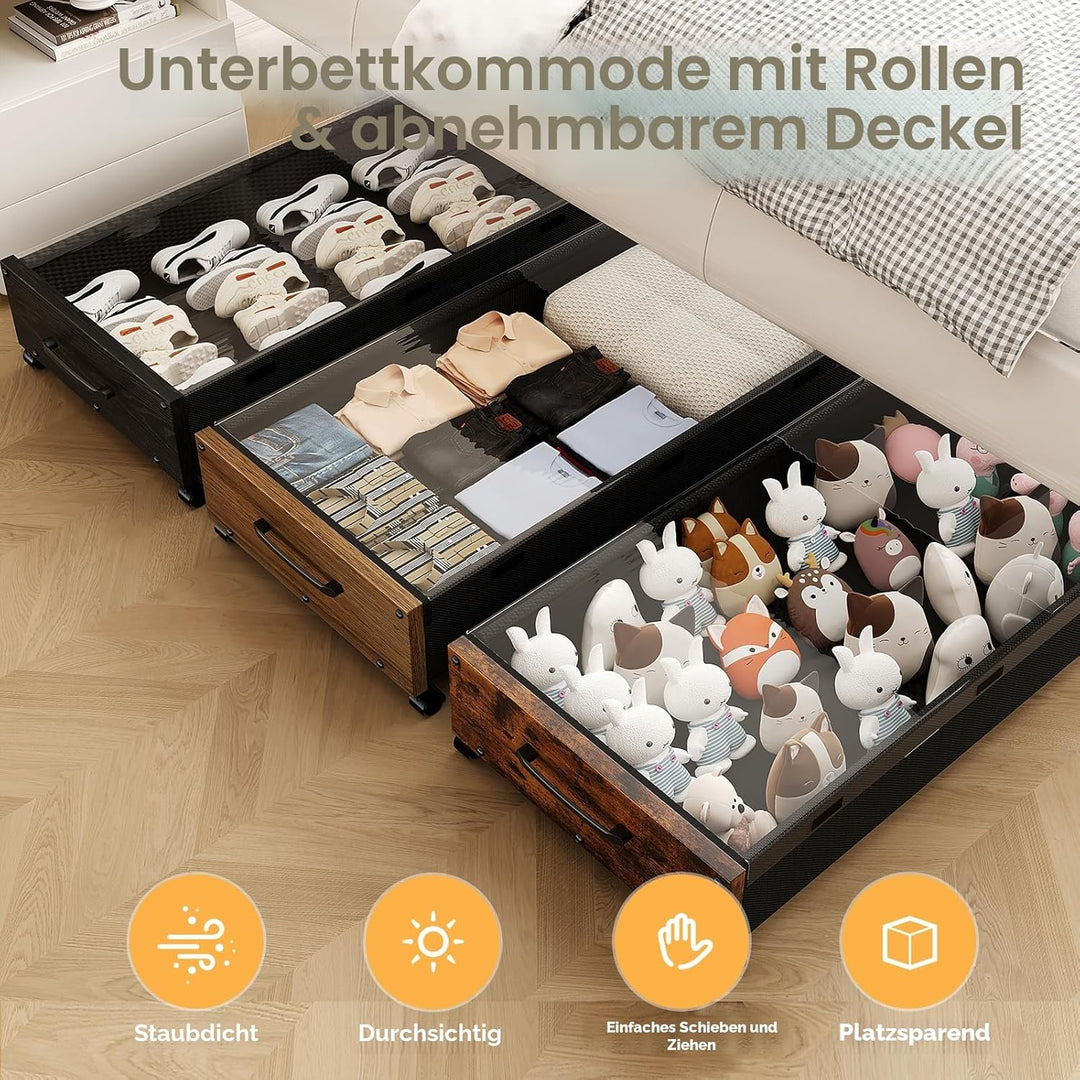 Holz-Unterbett-Aufbewahrung mit Rollen, 80L Extra-grosse rollende Unterbett-Aufbewahrungsboxen 2er-P