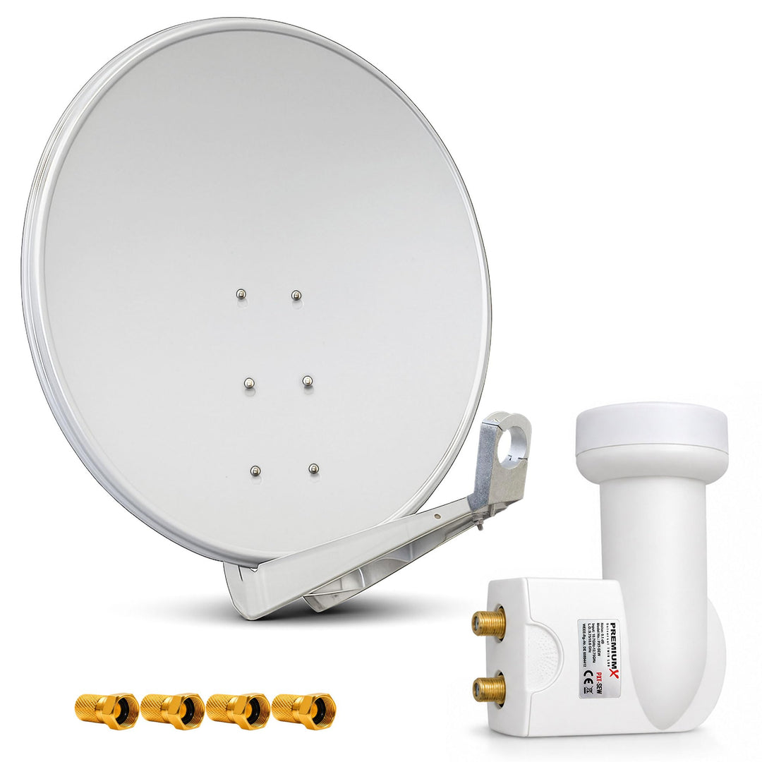 Premium X DELUXE100 Satellitenantenne 100 cm Aluminium Hellgrau + Twin LNB PXT-SEW 0,1 dB Digital Sa