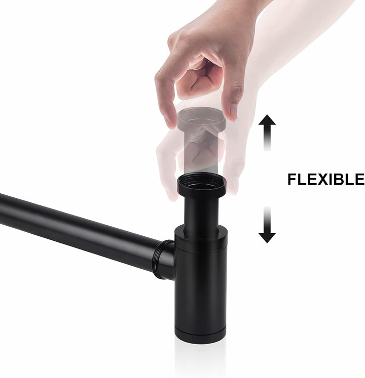 Siphon Schwarz 1 1/4" x Ø 32 mm Edelstahl Syphon Geruchsverschluss Verstellbar Universal Röhrensipho