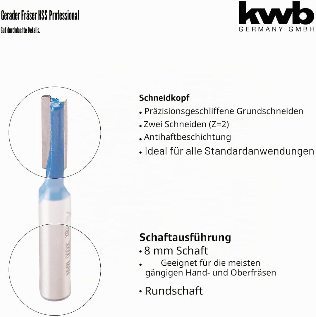 kwb HSS Nutfräser Ø 20 mm, hartmetallbestückt mit präzisem Spannschaft und optimierter Schneidengeom