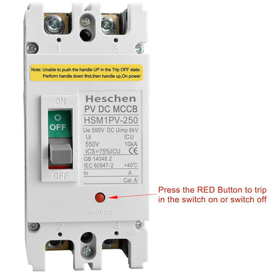 Heschen DC-Leistungsschalter MCCB, HSM1PV-250, 2-polig, DC550V 200A, Photovoltaik-Leistungsschalter,