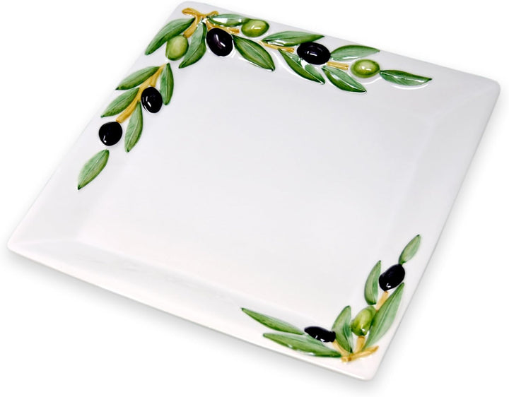 Lashuma 2er Set Kombiservice Olive, Tiefer Suppenteller 23 cm und Servierplatte 27 x 27 cm, Handgema