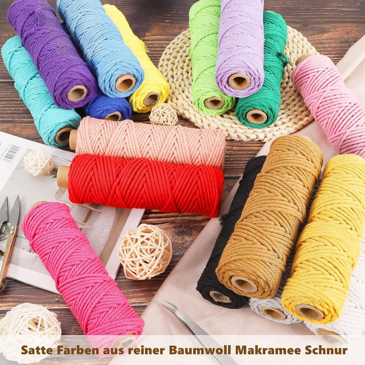 Makramee Garn 3mm x 30M, 18 Stück Baumwollgarn Baumwollkordel Baumwollseil Baumwollschnur Macrame Ga