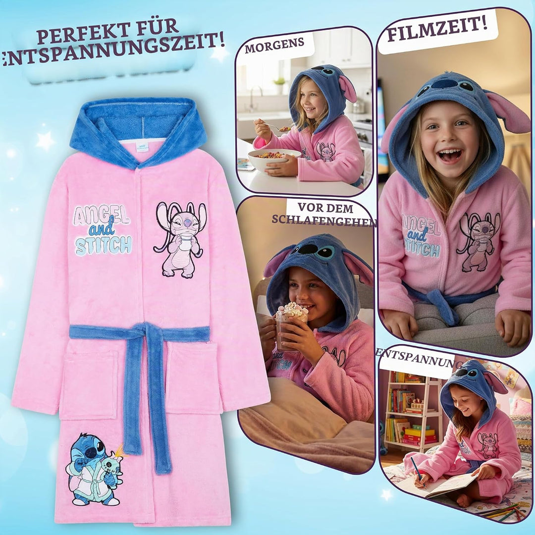 Get Trend Bademantel Mädchen, Flauschig mit Prints von Stitch und Angel, Barbie, Disney Prinzessinne