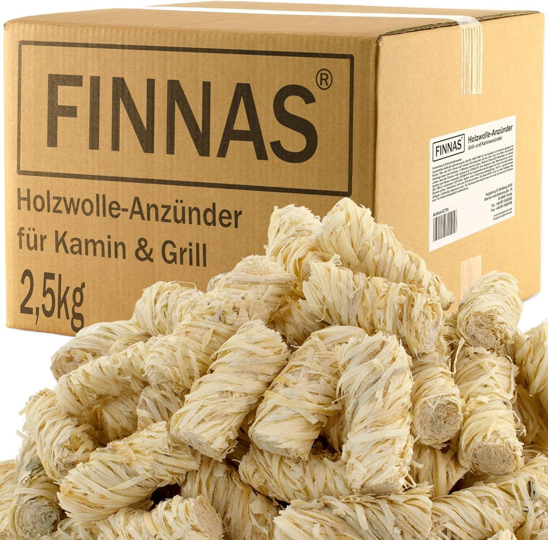 FINNAS 2,5 kg Holzwolle Premium Anzündwolle Anzünder Kaminanzünder 200 Stück Grillanzünder Öko Ofena
