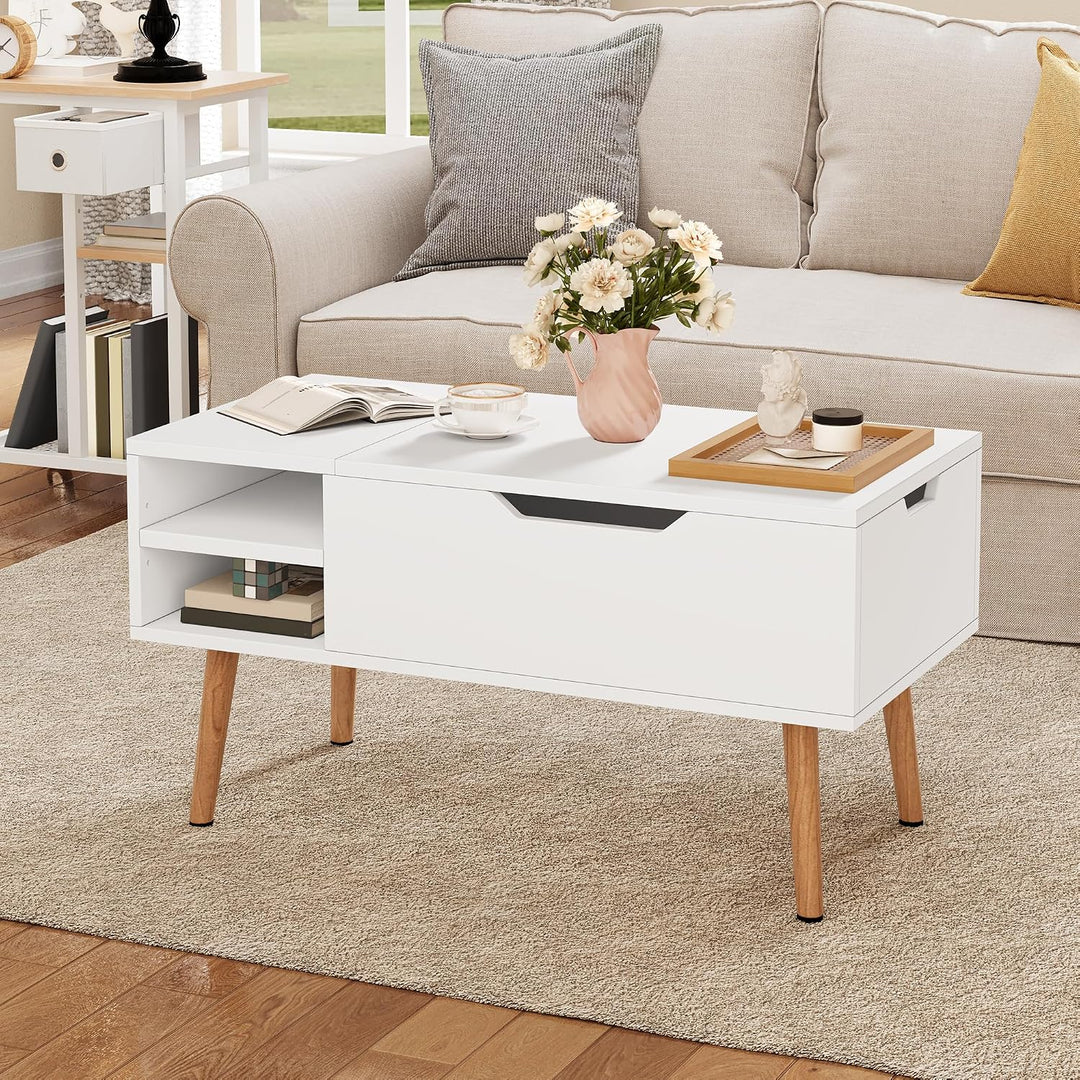 YITAHOME Couchtisch mit Anhebbarer Platte und Verstecktem Fach, verstellbare Ablagefläche, Federhebe