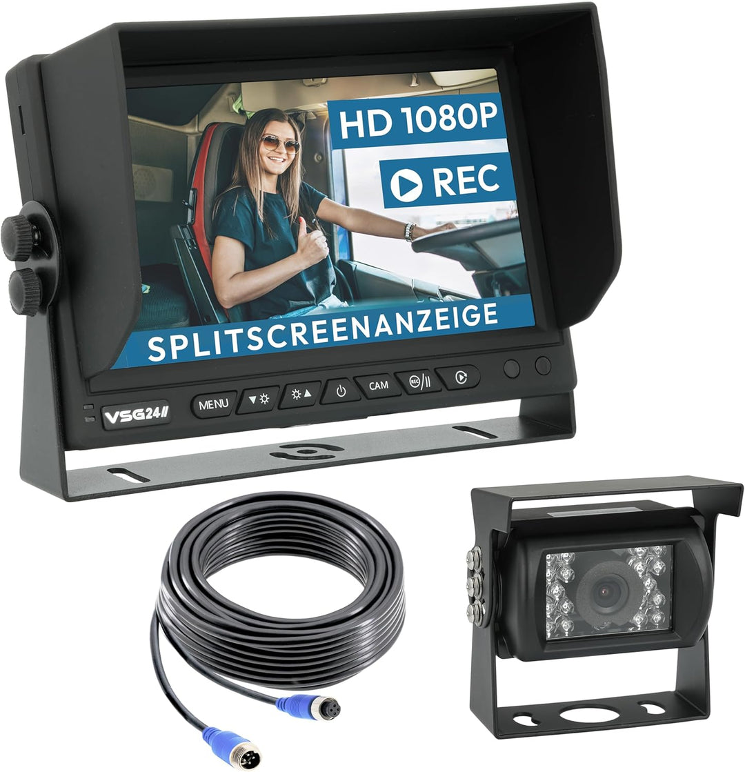 VSG24 Rückfahrkamera 7" HD Starter-Set inkl. Kamera, Monitor, Kabel - Wasserdicht Nachtsicht 12V-24V