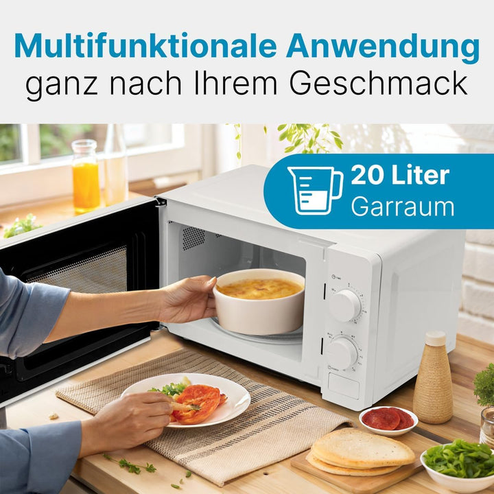 Clatronic® Mikrowelle mit Grill | 800 Watt | 5 Stufen | 20 Liter Garraum | 360° Drehteller | Timer m