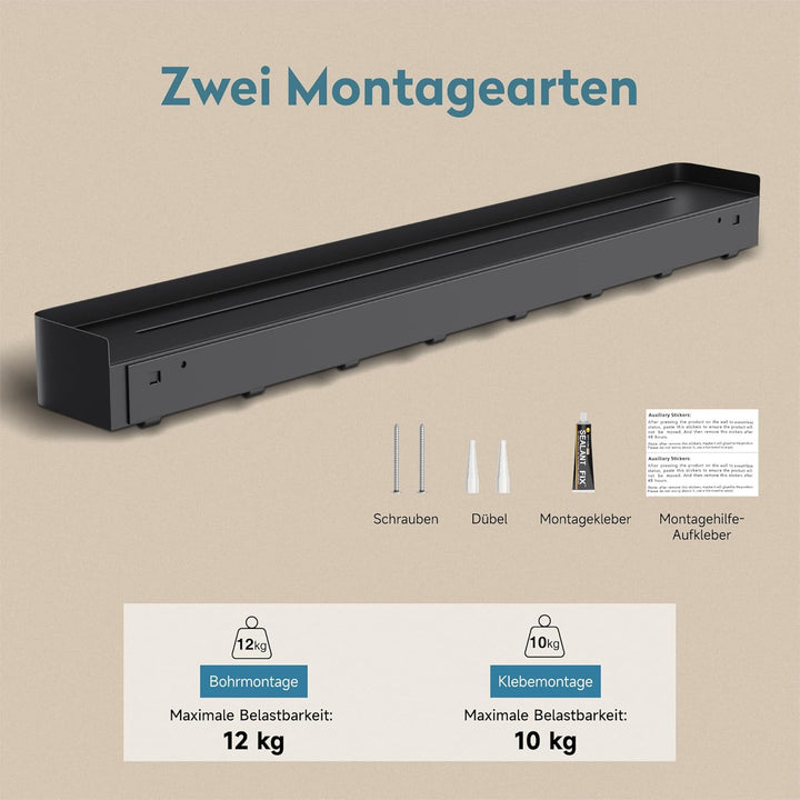 doporro Wandgarderobe mit Ablage, Garderobenleiste 60 cm mit 6 Garderobenhaken, Kleiderhaken Wand oh