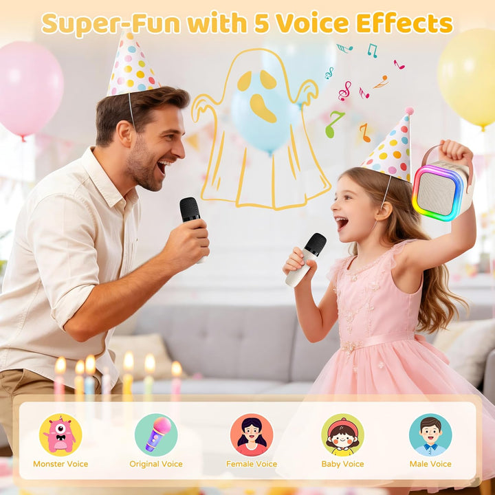 Karaoke Maschine für Kinder,Mini Karaoke Maschine mit 2 kabellosen Mikrofonen,Geburtstagsgeschenk fü