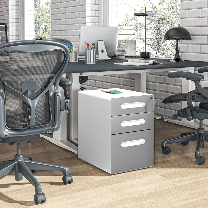 Vinsetto Rollcontainer, mobiler Aktenschrank mit 3 Schubladen, abschliessbarer Büroschrank mit Hänge