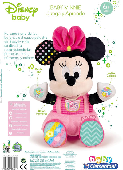 Clementoni - Plüschtier Baby Minnie - interaktives Plüschtier Baby Disney ab 6 Monaten, Spielzeug au