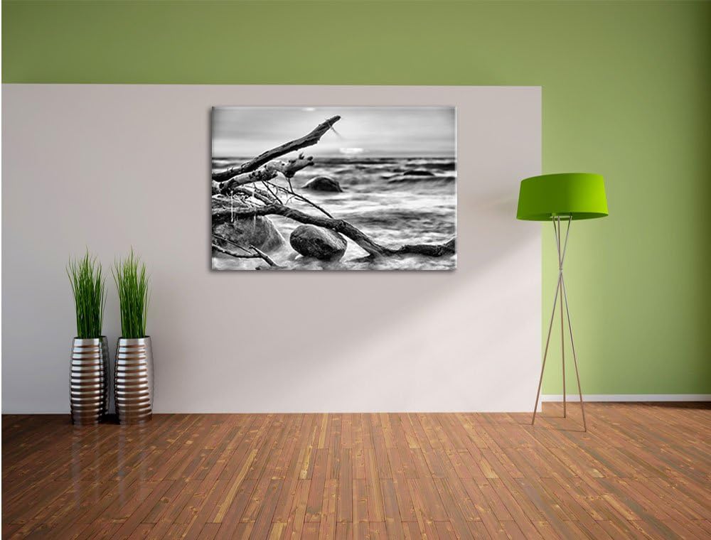 Pixxprint Ruhige See im Nebel / 100x70cm Leinwandbild bespannt auf Holzrahmen/Wandbild Kunstdruck De
