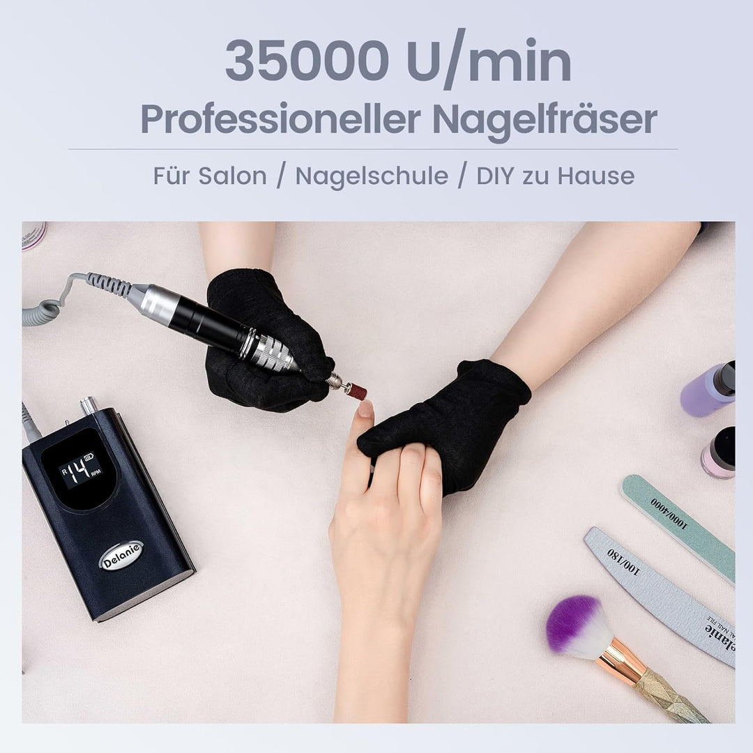 Elektrische Nagelfräser 35000 U/min, Delanie Wiederaufladbare Fräser für gelnägel Nagellack, Manikür