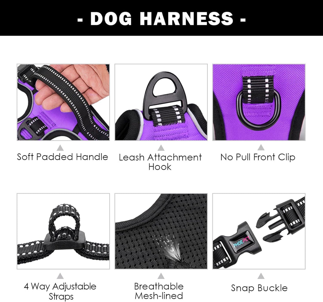PHOEPET Hundegeschirre ohne Ziehen für kleine Hunde, reflektierend, verstellbare Front-Clip-Weste mi