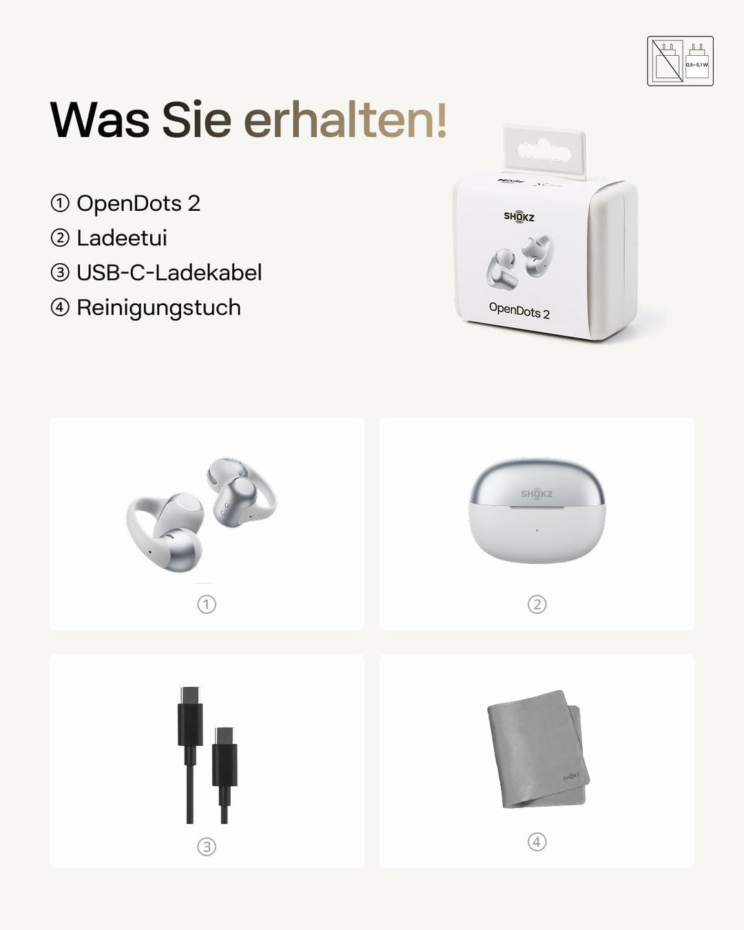 SHOKZ OpenDots 2 Open-Ear Clip-On-Kopfhörer, Clip-On Earbuds, Grau | verbessertes Dolby Audio mit De