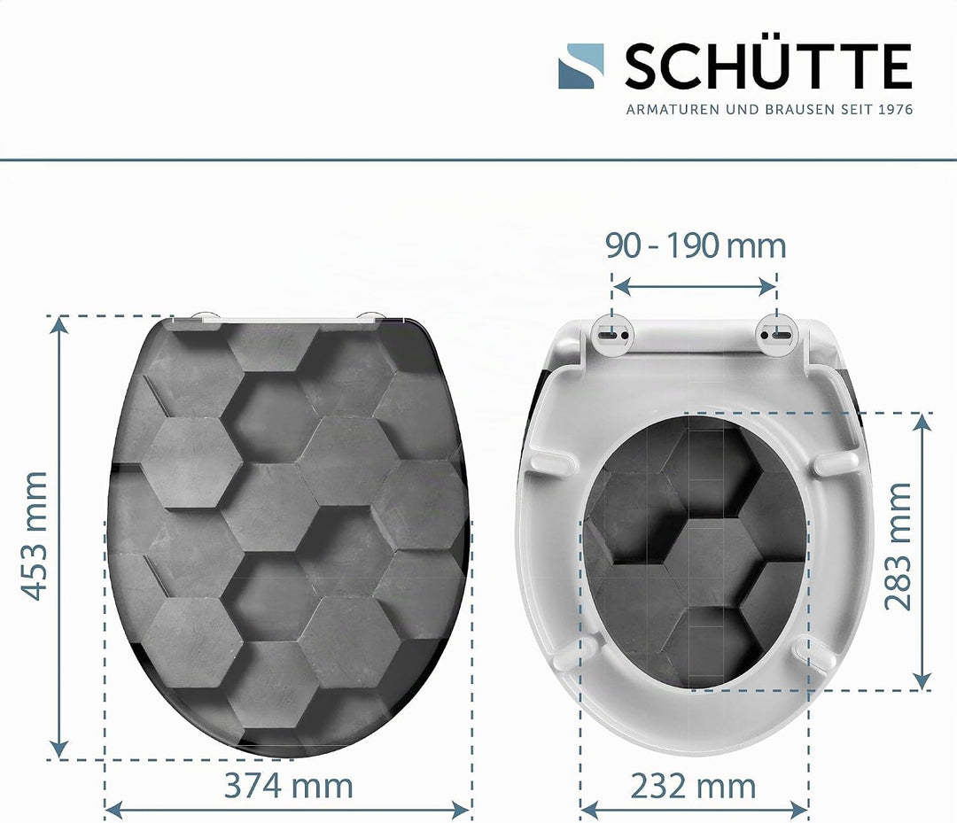 Schütte WC-Sitz HEXAGONS mit Absenkautomatik, Toilettendeckel mit Motiv und Schnellverschluss für di