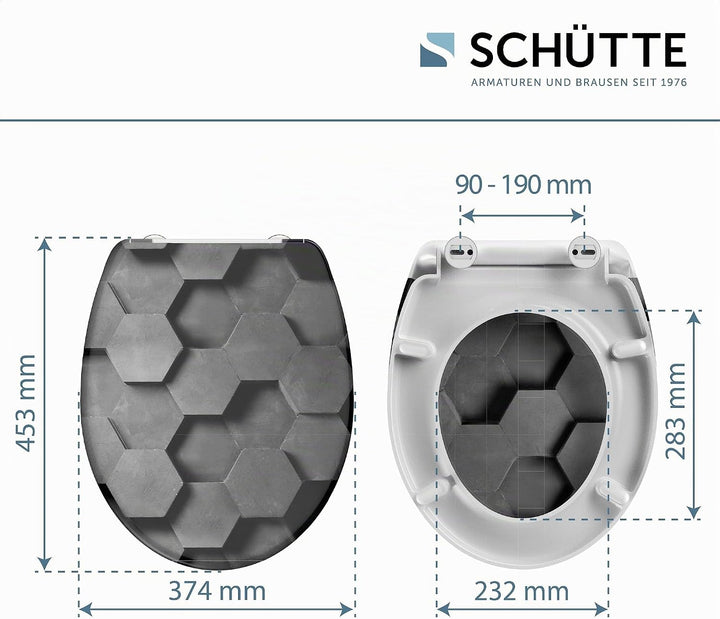 Schütte WC-Sitz HEXAGONS mit Absenkautomatik, Toilettendeckel mit Motiv und Schnellverschluss für di