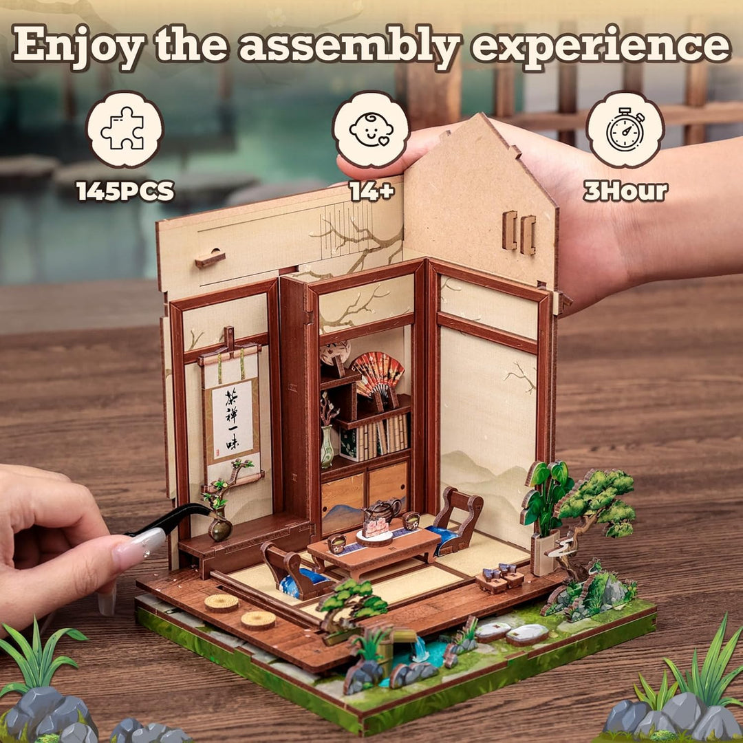 Fsolis Book Nook Japan Booknook Bausatz für Erwachsene, 3D-Holzpuzzles Buchecke, DIY-Miniaturhaus-Se