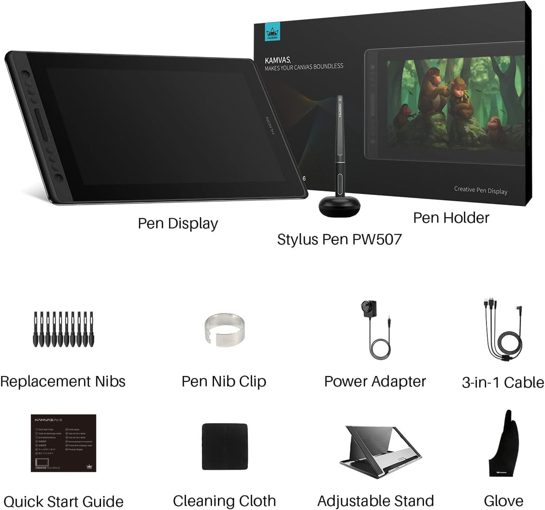HUION Kamvas Pro 16 Graphic Tablet 5080 lpi 344.16 x 193.59 mm USB Black