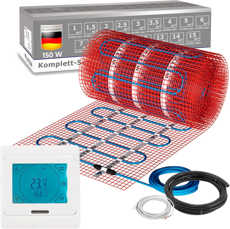 VILSTEIN Elektrische Fussbodenheizung für Fliesen Laminat und mehr I Komplett-Set I TWIN Technologie