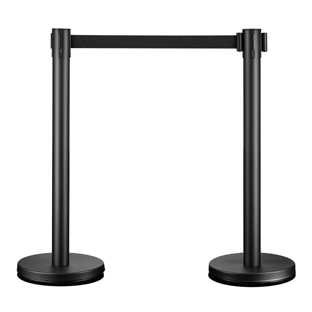 Wiltec mobile Absperrpfosten 32 x 7 x 90 cm in Schwarz mit 200 cm Zugband, Absperrständer aus rostfr