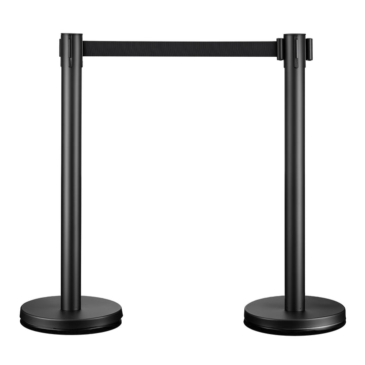 Wiltec mobile Absperrpfosten 32 x 7 x 90 cm in Schwarz mit 200 cm Zugband, Absperrständer aus rostfr