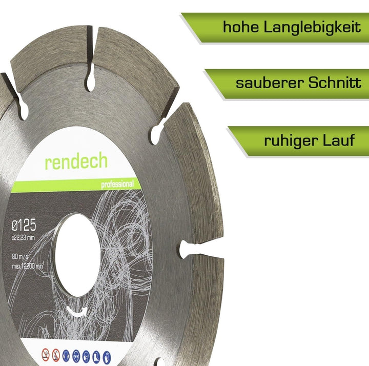 2x rendech® Profi Diamantscheibe 125mm mit 10mm Block-Segment 125mm 2, 125mm 2