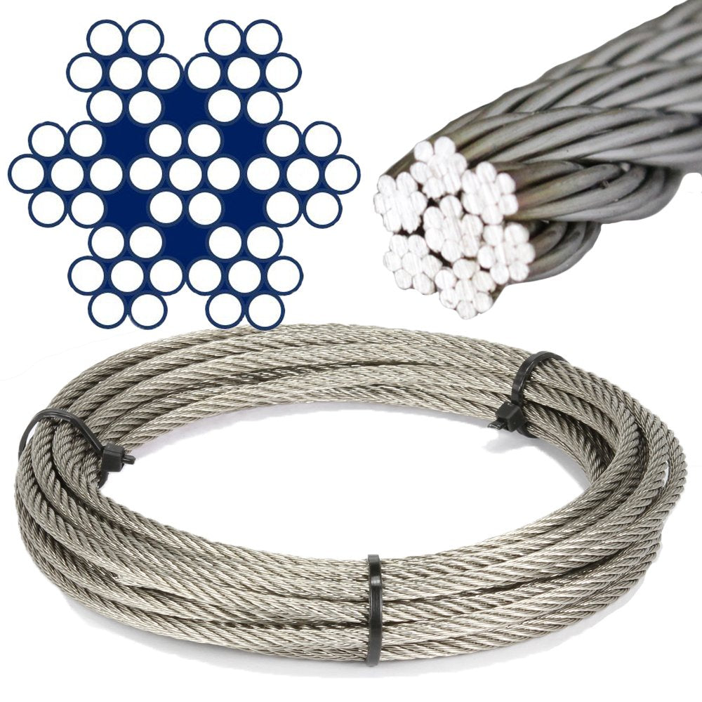 50 Meter Edelstahl - Drahtseil 7x7 mittelweich D= 3 mm - Edelstahl A4 Edelstahlseil Stahlseil I BOOT