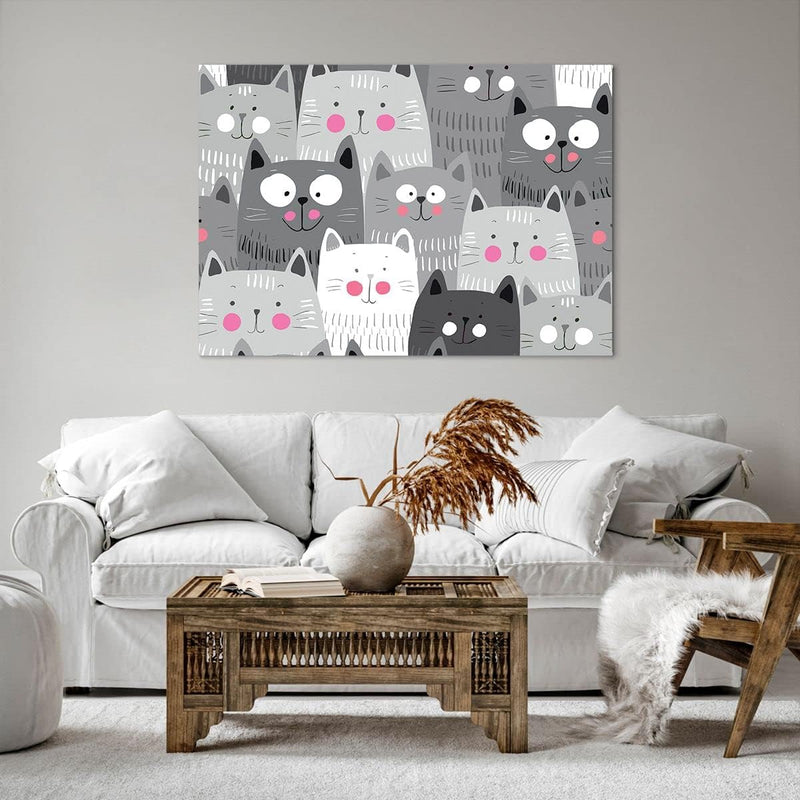 Bilder auf Leinwand 100x70cm Leinwandbild Kittys Tiere Illustration Gross Wanddeko Bild Schlafzimmer