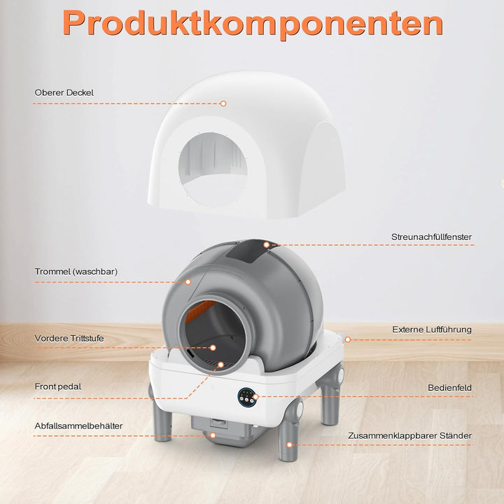Vxacen Katzenklo Selbstreinigend, 72L Selbstreinigende Katzentoilette App-Steuerung Katzentoilette S