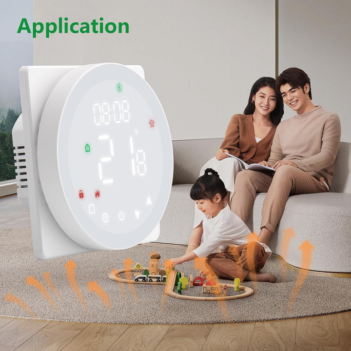 Wengart Fussbodenheizungsthermostat,Feather Touch-Bedienfeld,rundes buntes LED-Display,AC230V 5A Was